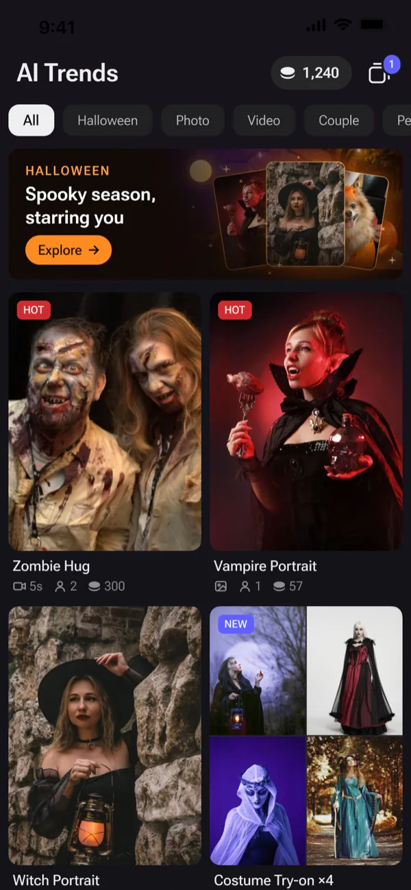 The AI Trends screen in MixReels